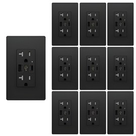 maxbright 10 Pack Outlet With USB C & A, 4.8A Receptacle 15 Amp,Wall Socket Plate Black