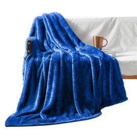 Exclusivo Mezcla Plush Fuzzy Large Fleece Throw Blanket ( 50" x 70", Cobalt Blue )- Soft, Warm and Lightweight