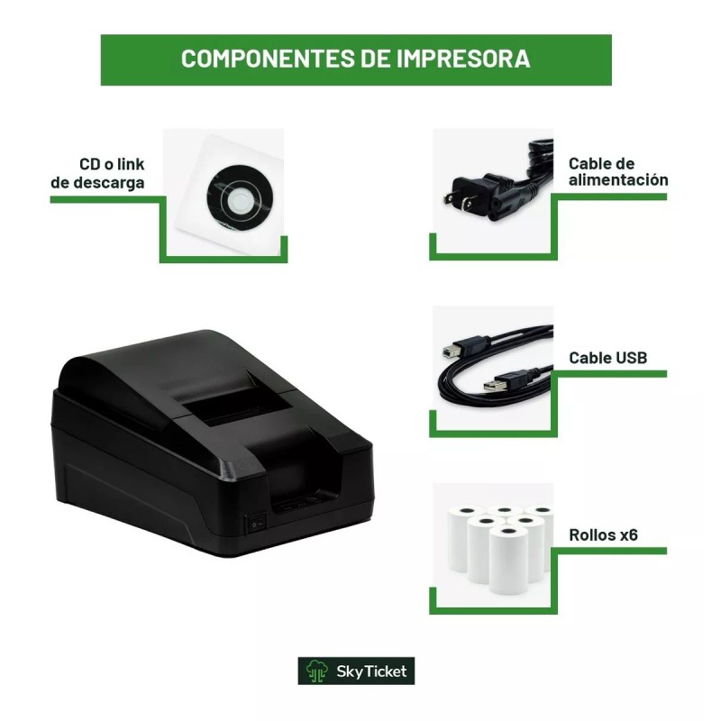 Sky Ticket Kit Punto Venta Impresora Tickets 58mm + Lector