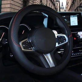HUACHENG Steering Wheel Cover for Cars, Small Size, Genuine Leather, Universal, Stylish, Breathable, Anti-slip, All-Season, Normal Car Steering Wheel Protection Cover, Custom Interior Parts