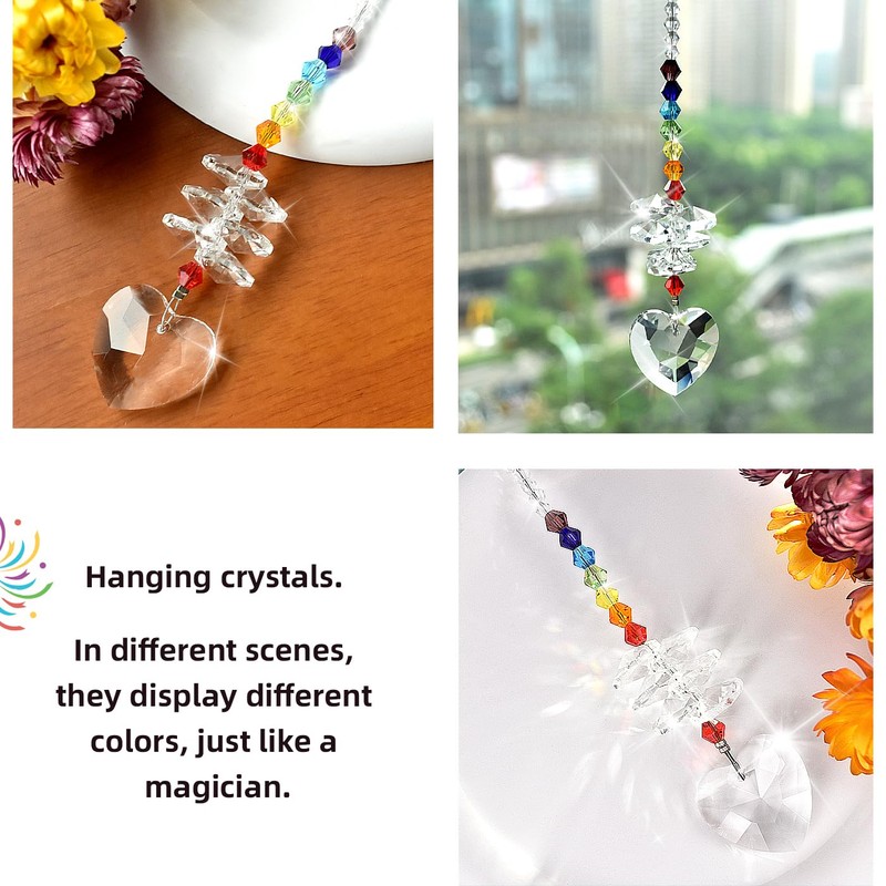 Libiline Crystal Rainbow Suncatcher with Chakra Beads, Clear Sweet Heart