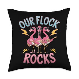 Our Flock Rocks Flamingo Guitar Pink Flamingo Costume Adult Throw Pillow