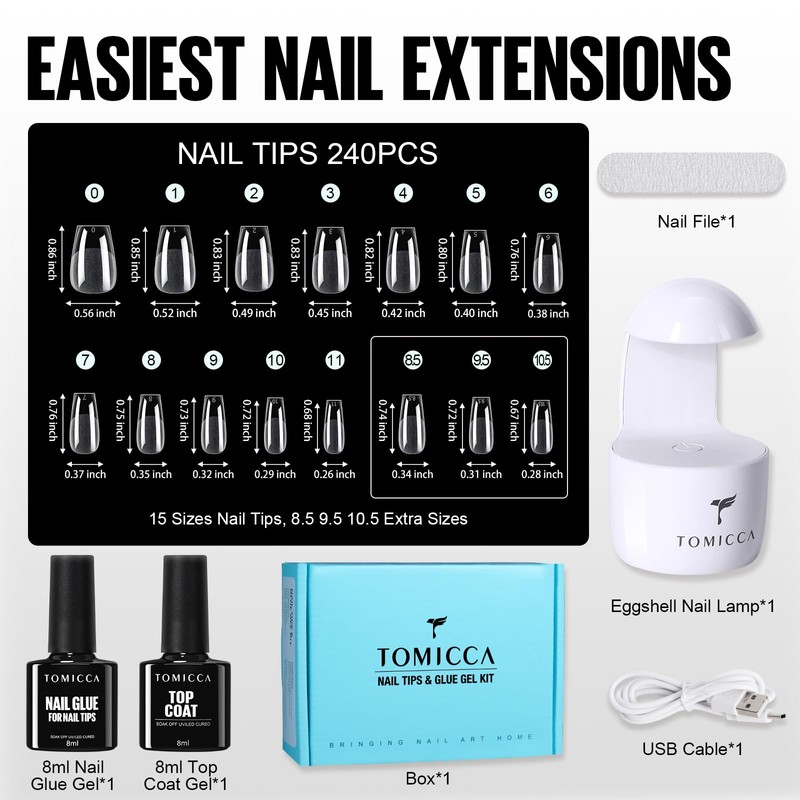 TOMICCA Nail Tips and Glue Gel Kit Gel Nail X