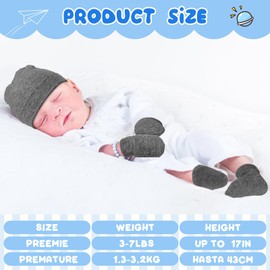 Toulite 6 Pack Preemie Hats Mittens and Socks Set Cotton Preemie Beanie Hat Socks and No Scratch Mittens(Dark Color)