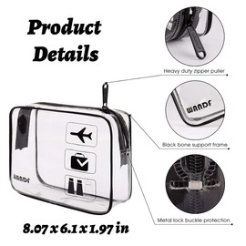 Pack of 2 Transparent Toiletry Bags, TSA Approved, Transparent Travel Toiletry Bag, Hand Luggage Travel Accessories, Travel Bag Aeroplane for Men, Women, Children, Family (Black)