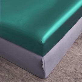 DuShow Satin Fitted Sheet, Teal Green, Single Bed 100 x 200 cm, Silky Satin Bed Sheet with Deep Pockets, Breathable, Soft, Comfortable Satin Bed Linen, Fitted Sheet, Suitable for Mattresses up to 30