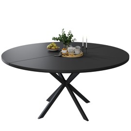 47.24" Round Dining Table, Modern Dining Room Table for 4-6 Person, Wood Round Kitchen Table with Metal Legs, Round Coffee Table for Home Dining Room Living Room (Black)