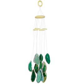 SUNYIK Handmade Natural Agate Slice Wind Chime for Garden Home Decor Window Ornament, Green, 19-23 Inches