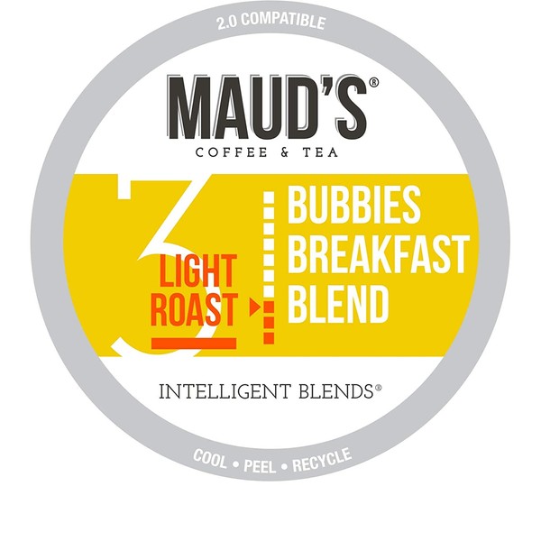 Maud's Breakfast Blend Coffee, (Bubbies Breakfast Blend), 100ct. Recyclable Single Serve Coffee Pods - Richly satisfying arabica beans California Roasted, k-cup compatible including 2.0