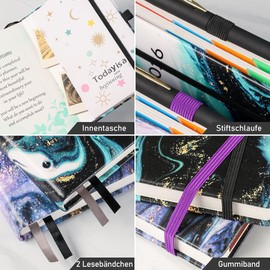 Calendar 2026 A5 (21.5 x 15 cm) Daily Planner - in German, 1 Day 1 Page Diary, Jan - Dec 2026, Colourful Tabs, Inspirational Quotes, Inner Pocket & Pen - Black