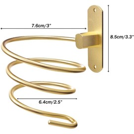 Blow Dryer Holder Wall Mounted Bathroom Hair Dryer Hanger Hair Tool Organizer for Full Size Dryer Swivel Storage Rack with Armrests for Flat Iron Curling Iron Space Saving Design (Gold)