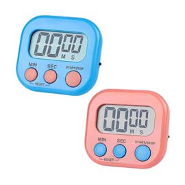 2PCS Digital Timer, Magnetic Kitchen Timer Clock, Minute Cooking Timer Cooking Minute Seconds Count Up Countdown for Kids Kitchen Cooking Classroom Gym Study Teeth Cleaning Children (Blue,Pink)