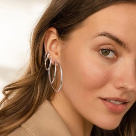 Gokeey 4 Pair Silver Hoop Earrings Set for Women,Sterling Silver Hypoallergenic Silver Hoops with S925 Sterling Silver Post Hypoallergenic Thin Hoop Earrings Silver Earrings for Women Trendy