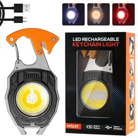 COB Keychain Work Light Keychain Flashlights 7 Light Modes 1600Lumen,portable usb rechargeable cob work light Emergency Light with Folding Bracket Bottle Opener and Magnet Base,Camping (Orange)