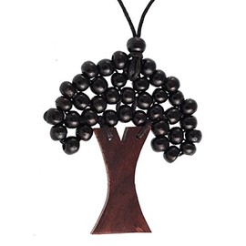 Chic-Net® Wooden Necklace Wooden Beads Wooden Tree of Life Adjustable Cotton Colourful 85 mm Chain Men Women Unisex Neck Jewellery Wooden Pendant Boho Hippie, Wood, Pearl