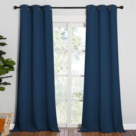 NICETOWN Patio Glass Door Blackout Curtains for Bedroom/Living Room, Privacy Panel Drapes for Dining and Guest Room (Moroccan Blue, 42 inches Wide x 90 inches Long, 1 Pair)