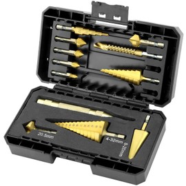 QWORK Step Drill Bit Set,12-Piece HSS Titanium Coated Drill Set - Step Drills, Cone Drill, Countersink Bits, Multi Drill Saw & Auto Center Punch for Sheet Metal