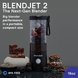 BlendJet Portable Blender for Smoothies & Shakes - 16oz BlendJet 2 Cordless Personal & Small Blender, USB-C Rechargeable & Self Cleaning - Quiet Mini Travel Blender with Stainless Steel Blade (Black)