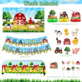 Letsroar Farm Birthday Decorations Farm Animal Theme Birthday Party Supplies Include Barn Animal Balloons Backdrop Banner Cake Topper Tablecloth Honeycomb Centerpieces for Farm Theme Party Decor (Farm Animal)