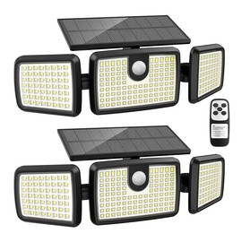 Solar Lights Outdoor, Quick Charge Solar Motion Deck Lights Outdoor for Deck with 232LEDs High Brightness, Larger Built-in Tempered Glass Panel, Sensitive PIR Motion Inductor (Remote,2 Pack)