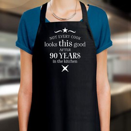 D Design Invent Print! 90th Birthday Apron Kitchen Cooking Gift for Her Him Age 90 (Black)