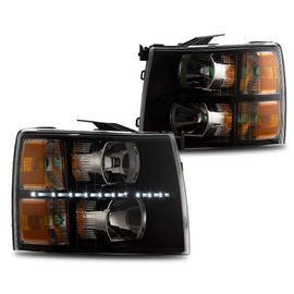 CHEDA LED Headlights Assembly Compatible with 2007-2013 Chevy Silverado 1500/ Fit 07-14 Chevy Silverado 2500 3500 & HD Models (Clear lens Black Housing Amber Reflector, 22853027 22853028