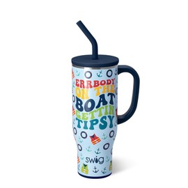 Swig Life 30oz Mega Mug, 30oz Tumbler with Handle and Straw, Large Insulated Tumblers, Cup Holder Friendly Travel Mug, Stainless Steel 30 oz Tumbler, Reusable Insulated Water Bottle (Errbody Boat)