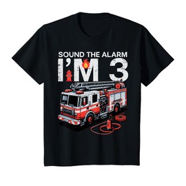 Kids Sound The Alarm Im 3 Fire Truck 3rd Year Birthday Boys Kids T-Shirt