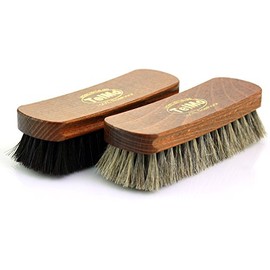 TelMo® Shine Brush Set 1 Black + Bright Shine Brush Shoe Brushes 170 mm 100% Horsehair, Light and black