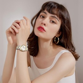 OLEVS Two Tone Women Watches Gold Silver Watch Women with Date Day Stainess Steel Ladies Watches for Small Wrist Silver Lady Watch Elegent Roman Numeral Wristwatch Reloj De Mujer