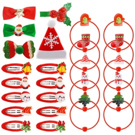 25pcs Christmas Girls Hair Accessories, Kids Bows Hair Clips Hair Ties Snap Barrettes for Children and Adults