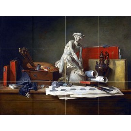 Tile Mural Still Life Paint Brushes Award Sketches by Jean-Baptiste-Simeon Chardin Kitchen Bathroom Shower Wall Backsplash Splashback 4x3 4.25" Ceramic, Matte