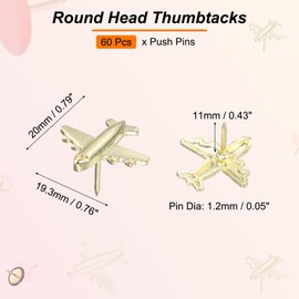 PATIKIL Airplane Push Pin, 60 Pcs Decorative Metal Push Pin Cute Aircraft Thumb Tacks for Bulletin Board Map Photo Home Office Decor, Gold Tone
