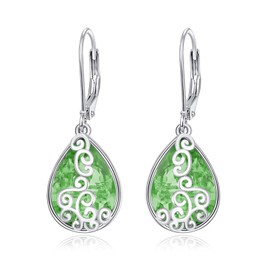 Teardrop Leverback Dangle Heart Earrings Dragonfly Hook Earring for Women Fashion 925 Sterling Silver Hypoallergenic Jewelry (08-Aug-Peridot)