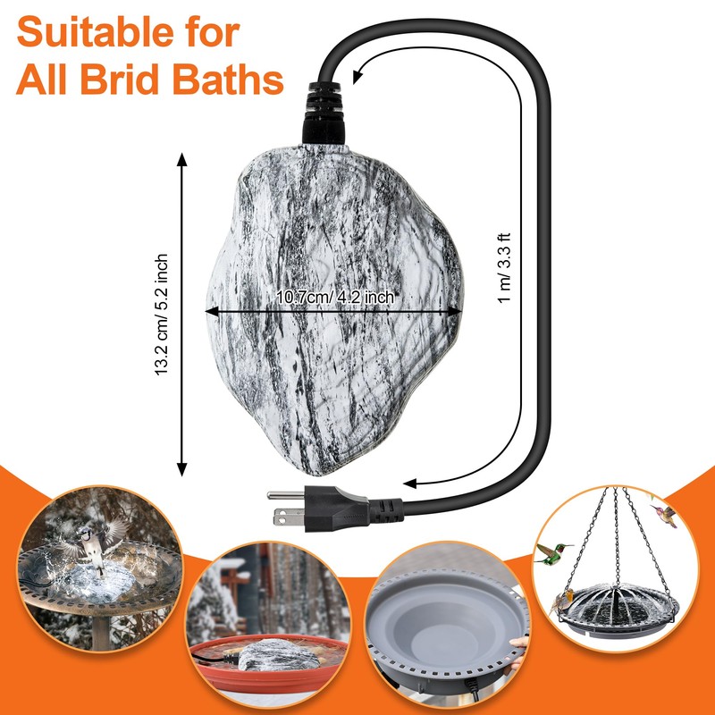 Saillong Bird Bath Deicer Heated Rock, 80W Submersible Utility Decorative