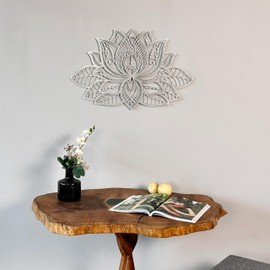 iwa concept Mandala Metal Wall Decor, Lotus Flower Meditation Room Decor, Minimalist Zen Garden Bohemian Gift for New Year (26.3" x 17" | 67 x 43 cm, Silver)