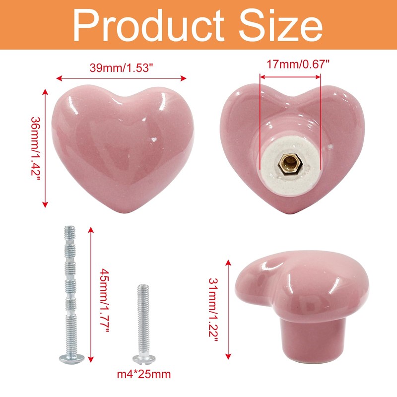 Unlorspy 2 Pieces Ceramic Drawer Knobs, Heart Shape Dresser Knobs,