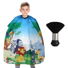 Kids Barber Cape with Neck Duster Brush, Professional Salon Hair Cutting Cape with Adjustable Snap Closure(wild animal)