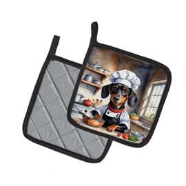 Caroline's Treasures Dachshund The Chef Pair of Pot Holders Kitchen Heat Resistant Pot Holders Sets Oven Hot Pads for Cooking Baking BBQ, 7 1/2 x 7 1/2
