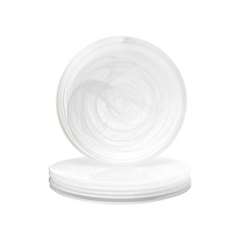 Vikko Dinner Plates, Set of 6 White Alabaster Plates, 11" Plate with Marbelized, Swirl Design, Elegant Glass Plate, Dishwasher Safe