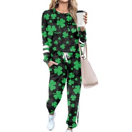 RUBZOOF St Patricks Day Lounge Sets for Women 2 Piece Casual Travel Sweatsuits Outfits Loungewear Matching Sets Women Clothing Clover L