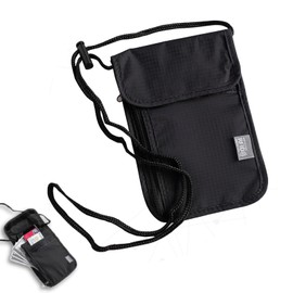 Yuaiosn Neck Pouch with RFID Protection, Men's Travel Wallet, Soft Travel Wallet for Travel, Unisex, for Passport, Credit Cards, Coins and Travel Accessories, black