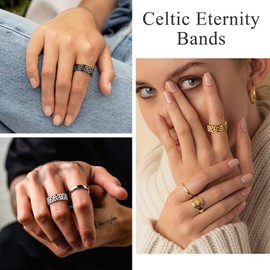 Bestyle Solid Stainless Steel Ring 7.5mm Eternity Celtic Knot Bands for Women, Vintage Irish Celtic Flower Pattern Middle Finger Ring Every Day Wear Jewelry, Size 9