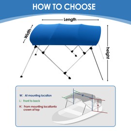 Bimini Boat Top Cover Sun Shade 3-4 Bow Boat Canopy Includes 4 Straps 2 Rear Support Poles Mounting Hardwares Storage Boot with 1" Aluminum Frame (Pacific Blue, 4 Bow 8'L x 54" H x 91"-96" W)