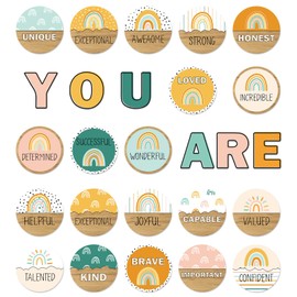 FYSUIMU 26Pcs Modern Boho Affirmation Station Bulletin Board Set Colorful Rainbow Motivational Poster Positive Affirmation Cutout for Classroom Home Decor