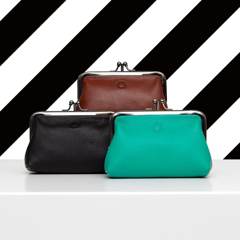 Genuine Leather Triple Frame Aubrey Purse by Yoshi (Brown)