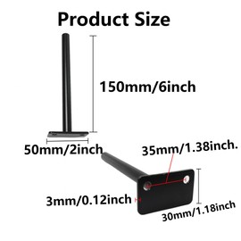 PDETVEO 6PCS 6Inch Floating Shelf Brackets, Black Blind Shelf Supports, Hidden Brackets with Screws for Wood Shelves