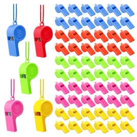 CYZBL Plastic Whistle with Lanyard, Pack of 60 Colourful Sports Whistle, Loud Whistle for Football, 5 Colours, Safe Emergency Whistle, Referee Whistle for Children, Trainer, Officials