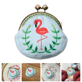 EXCEART - Kit de iniciación de bordado hecho a mano, cartera, herramientas de costura con cierre de beso para mujeres y niñas, estilo flamenco, 3.93 x 1.37 x 3.34 pulgadas