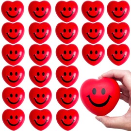 24 PCS Valentine's Day Heart Stress Balls,Red Smile Face Squeeze Balls,Heart Shaped Foam Balls for Kids and Adults,Valentine Party Favors